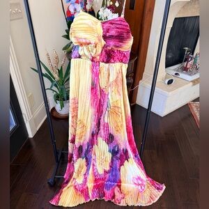Colorful Floral Pleated Maxi Dress